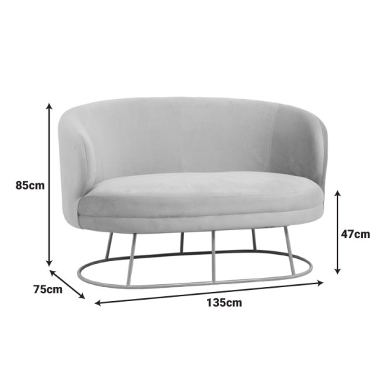 Καναπές διθέσιος Rony  βελούδο μπεζ-πόδι χρυσό μέταλλο 135x75x85εκ