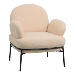 Πολυθρόνα Jaycob  μπουκλέ μπεζ-πόδι μαύρο μέταλλο 74x71x83εκ