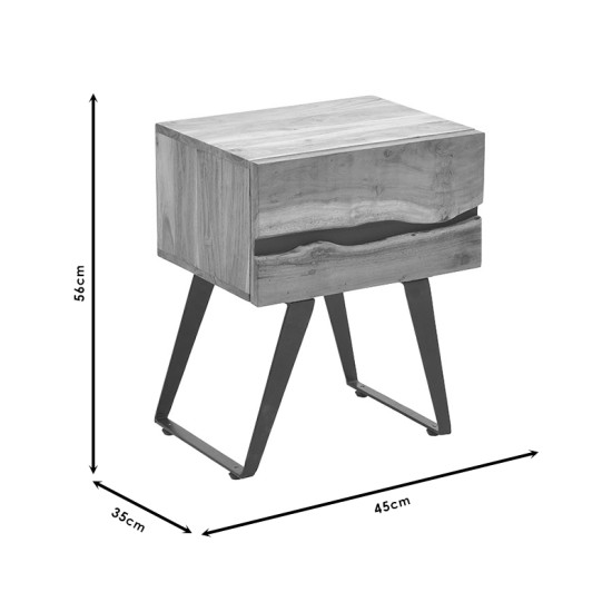 Κομοδίνο Imena  μασίφ ξύλο 4εκ φυσικό-μαύρο 45x35x56εκ Model: 113-000019