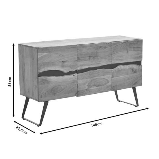 Μπουφές Imena  μασίφ ξύλο 4εκ φυσικό-μαύρο 148x43.5x86εκ Model: 113-000021