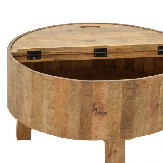 Τραπέζι σαλονιού με αποθηκευτικό χώρο Darian pakoworld μασίφ ξύλο mango καρυδί Φ90x45εκ Model: 113-000035