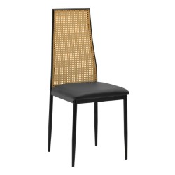 Καρέκλα Lasmipe Inart μαύρο-φυσικό pu-rattan 40x49x96εκ Model: 115-003198