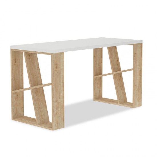 Γραφείο Honey  χρώμα λευκό - light oak 140x60x75εκ