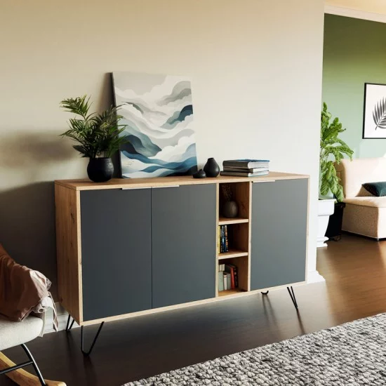 Μπουφές Clara χρώμα light oak-ανθρακί 142x35.5x83εκ Μπουφές Clara χρώμα light oak-ανθρακί 142x35.5x83εκ