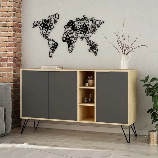 Μπουφές Clara χρώμα light oak-ανθρακί 142x35.5x83εκ Μπουφές Clara χρώμα light oak-ανθρακί 142x35.5x83εκ