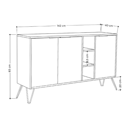 Μπουφές Clara  χρώμα light oak-ανθρακί 142x35.5x83εκ Model: 119-001063