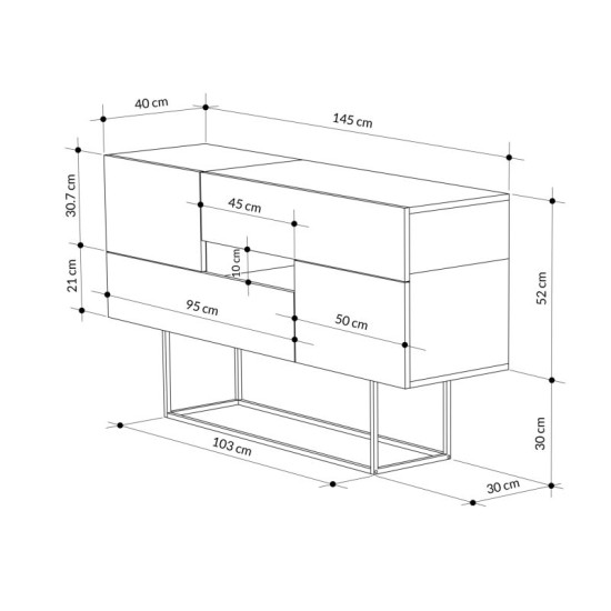 Μπουφές Roberta  γκρι antique-λευκό μαρμάρου 145x40x82εκ