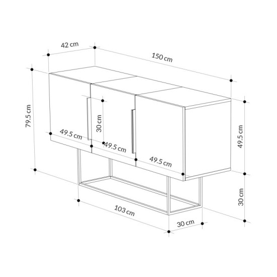 Μπουφές Estella  φυσικό-καρυδί 150x42x79.5εκ Model: 119-001110