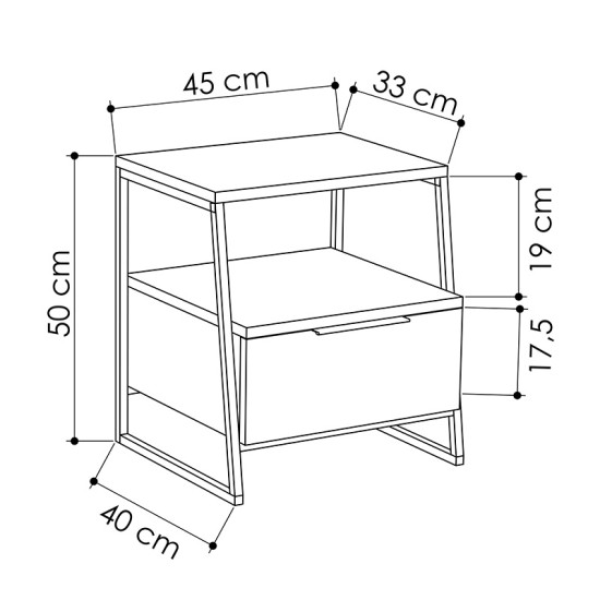 Κομοδίνο Johana  μαύρο-oak 45x40x50εκ Model: 119-001163