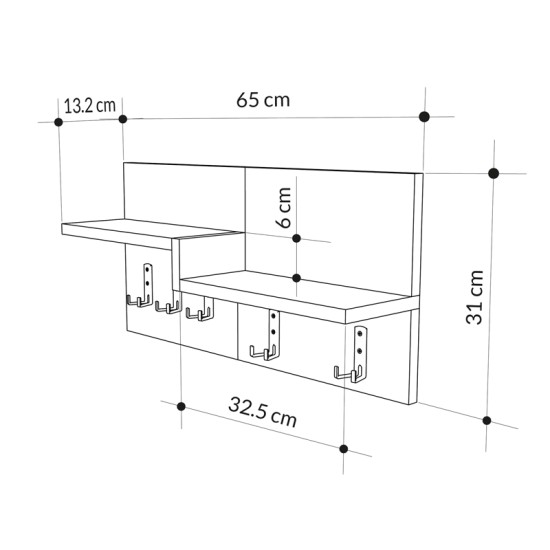 Κρεμάστρα τοίχου Harm  oak-λευκό μελαμίνης 65x15x31εκ Model: 119-001213