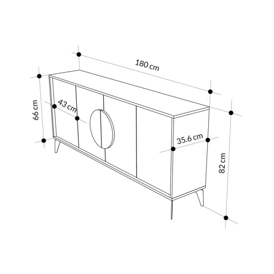 Μπουφές Gora  σε απόχρωση ανοιχτό καρυδί 180x35.6x82εκ