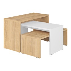 Τραπέζια σαλονιού Kantar  σετ 3τεμ σε oak-λευκή απόχρωση 65x30x39εκ