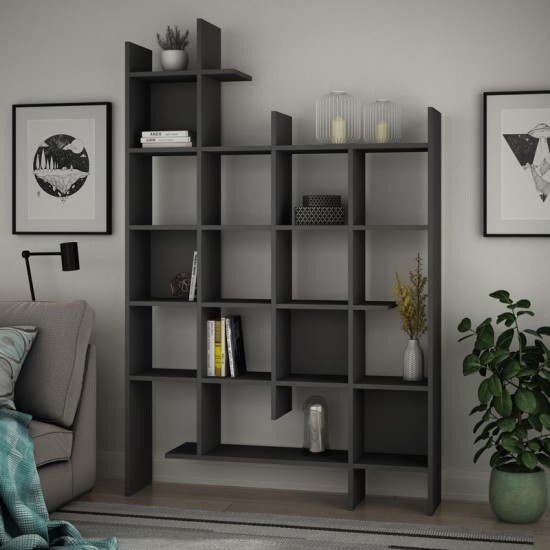 Βιβλιοθήκη Manco  σε ανθρακί απόχρωση 122x25.5x188εκ