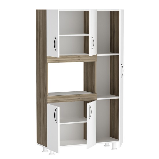 Ντουλάπα κουζίνας Defne  χρώμα λευκό-καρυδί 89x37.5x160εκ