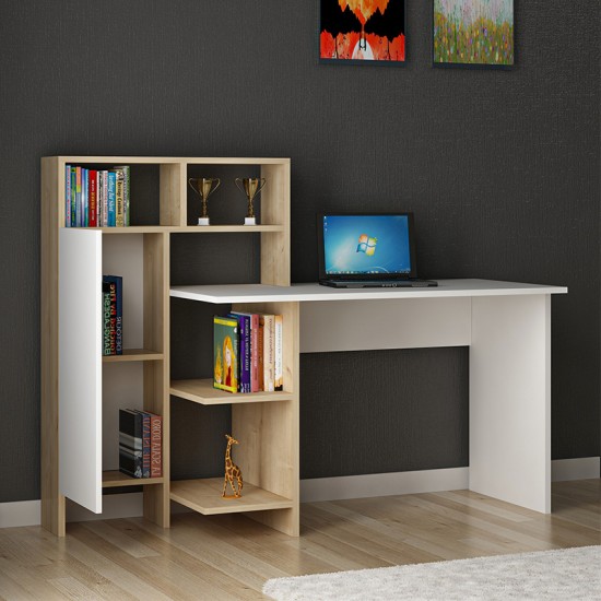 Γραφείο με βιβλιοθήκη Slate pakoworld χρώμα λευκό-φυσικό 120x60x112εκ Model: 120-000022