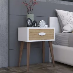 Κομοδίνο Laber  με ένα συρτάρι καρυδί-λευκό-sonoma 45x30x57.5εκ