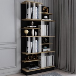 Βιβλιοθήκη Gassim  μαύρο-καρυδί-λευκό 80x24.6x160εκ