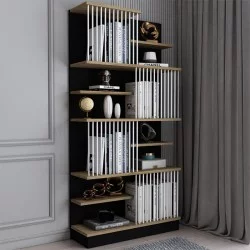 Βιβλιοθήκη Gassim  μαύρο-καρυδί-λευκό 80x24.6x160εκ