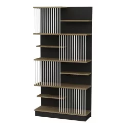 Βιβλιοθήκη Gassim  μαύρο-καρυδί-λευκό 80x24.6x160εκ