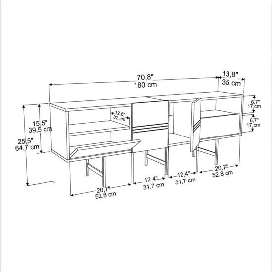 Μπουφές Kevan  καρυδί-μαύρο πόδι 180x35x65εκ Model: 120-000380