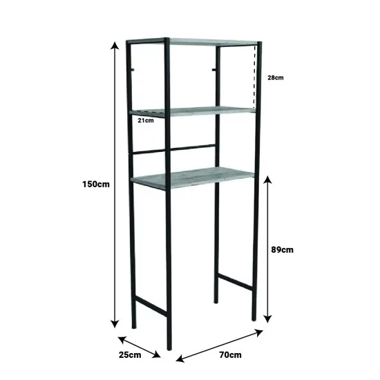 Έπιπλο πλυντηρίου Zermin  μελαμίνης-μεταλλικό φυσικό-μαύρο 70x25x150εκ