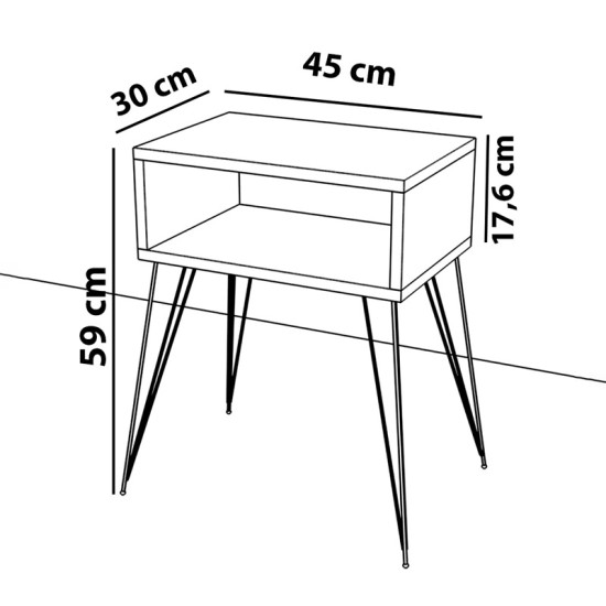 Κομοδίνο Naida  γκρι μαρμάρου μελαμίνης 45x30x59εκ Model: 120-000401