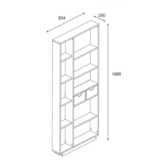 Βιβλιοθήκη με συρτάρια Dakin  σε oak απόχρωση 80x25x190εκ