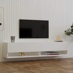 Έπιπλο τηλεόρασης επιτοίχιο Melosa  σε λευκή απόχρωση 141x30x31εκ