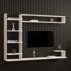 Σύνθετο σαλονιού επιτοίχιο Dilan  σε λευκή απόχρωση 180x29,60x121,80εκ