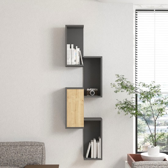 Ραφιέρα τοίχου Kongo σε oak- ανθρακί απόχρωση 44x20x159εκ Ραφιέρα τοίχου Kongo σε oak- ανθρακί απόχρωση 44x20x159εκ