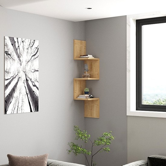 Ραφιέρα γωνιακή τοίχου Insta  σε oakί απόχρωση 25x25x105,5εκ