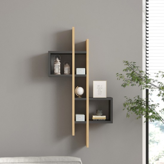 Ραφιέρα τοίχου Garel  σε oak-ανθρακί απόχρωση 53,8x19,6x108εκ