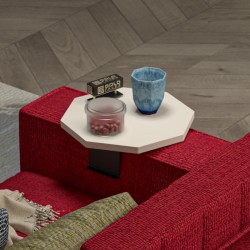 Βοηθητικό τραπεζάκι Linea  σε απόχρωση κρέμα με μαύρα μεταλλικά πόδια Φ34x10εκ