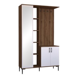 Έπιπλο εισόδου Melena  με καθρέπτη-κρεμάστρα λευκό-καρυδί 120x37.5x199εκ