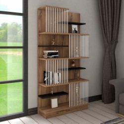 Βιβλιοθήκη Gassim  sonoma με ανθρακί και λευκό 80x24.6x160εκ
