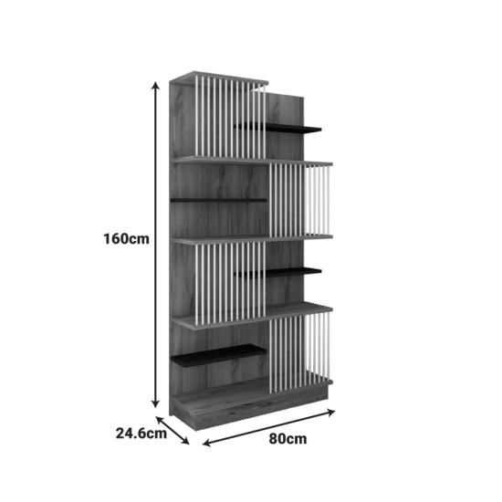 Βιβλιοθήκη Gassim  sonoma με ανθρακί και λευκό 80x24.6x160εκ