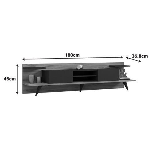Έπιπλο τηλεόρασης Astry  καρυδί με ανθρακί 180x36,8x45εκ