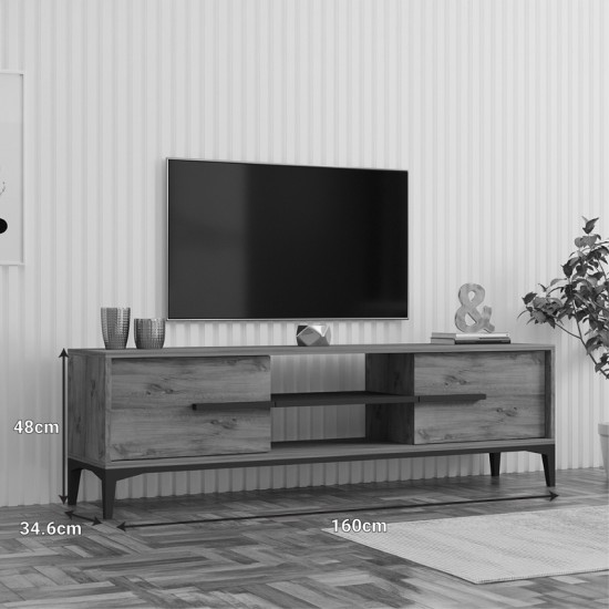 Έπιπλο τηλεόρασης Eslem  oak με ανθρακί 160x34,6x48,1εκ