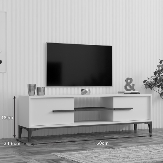 Έπιπλο τηλεόρασης Eslem  λευκό με καρυδί 160x34,6x48,1εκ