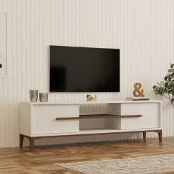 Έπιπλο τηλεόρασης Eslem  λευκό με καρυδί 160x34,6x48,1εκ
