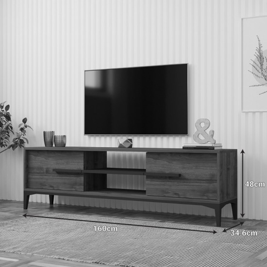 Έπιπλο τηλεόρασης Eslem  καρυδί με ανθρακί 160x34,6x48,1εκ