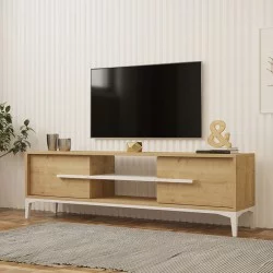 Έπιπλο τηλεόρασης Eslem  σε φυσική απόχρωση με λευκό 160x34,6x48,1εκ