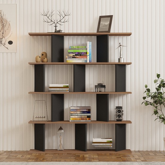 Βιβλιοθήκη Ratu  ανθρακί με oak 120x24,6x141εκ