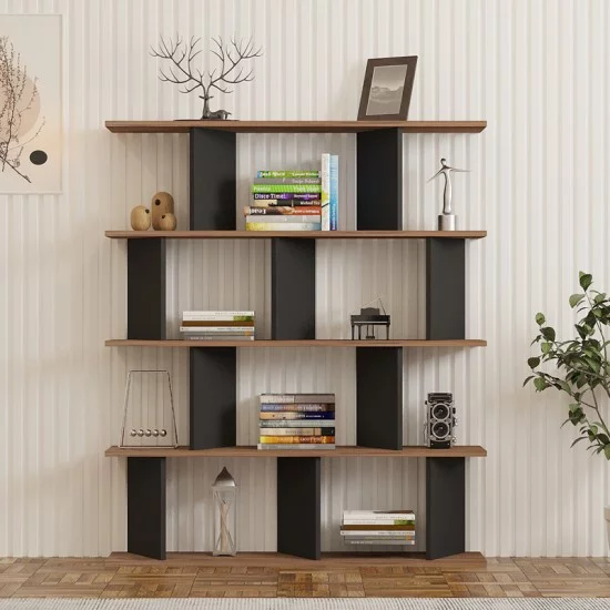 Βιβλιοθήκη Ratu  ανθρακί με oak 120x24,6x141εκ