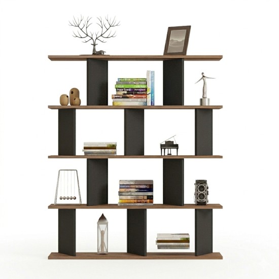 Βιβλιοθήκη Ratu  ανθρακί με oak 120x24,6x141εκ