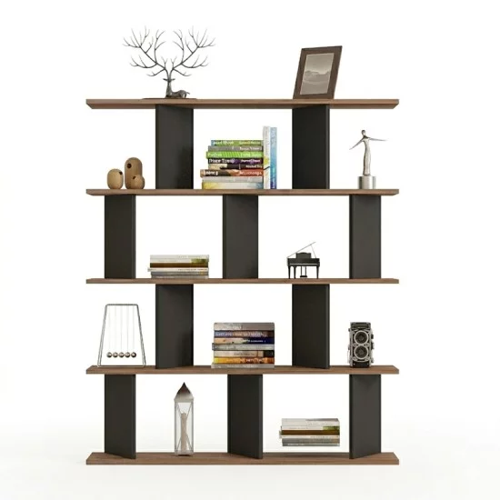 Βιβλιοθήκη Ratu  ανθρακί με oak 120x24,6x141εκ