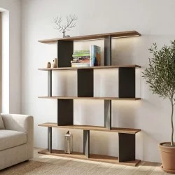 Βιβλιοθήκη Ratu  ανθρακί με oak 120x24,6x141εκ