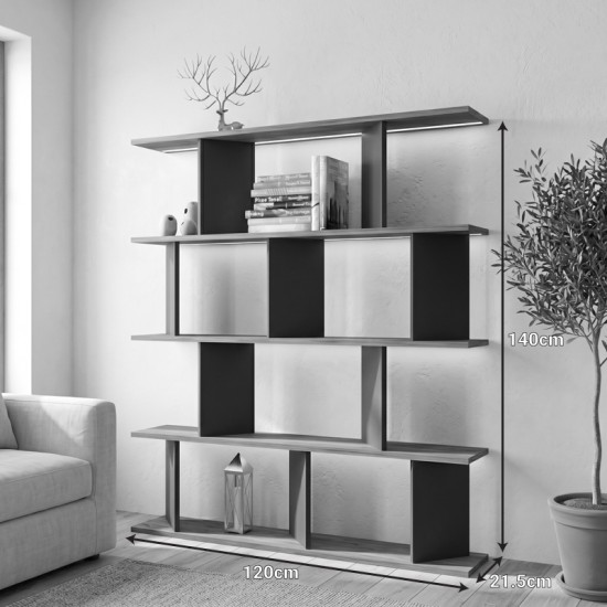 Βιβλιοθήκη Ratu  ανθρακί με oak 120x24,6x141εκ