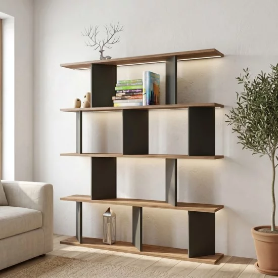 Βιβλιοθήκη Ratu  ανθρακί με oak 120x24,6x141εκ