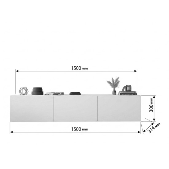 Έπιπλο τηλεόρασης επιτοίχιο Felita  λευκό 150x31,4x30εκ